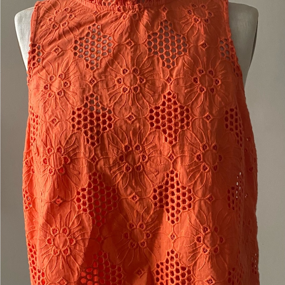 JCrew M Orange Floral Lace Sleeveless Top